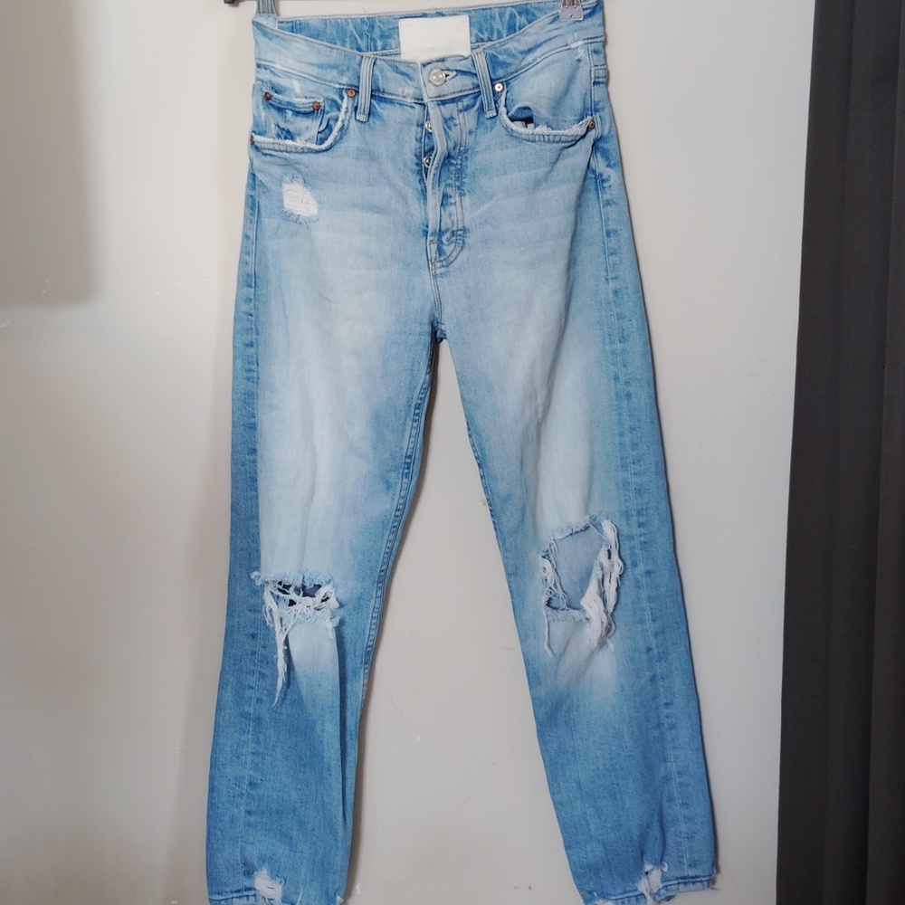 Mother Superior High Waisted Rider Ankle Straight Leg Jeans Distressed Size 25